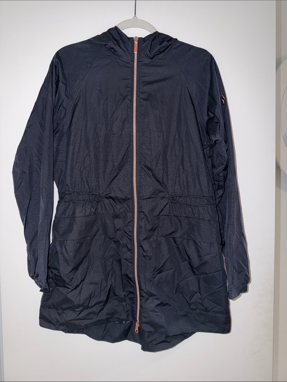Skechers Black Hooded Trench Coat with Rose-Gold Zipper